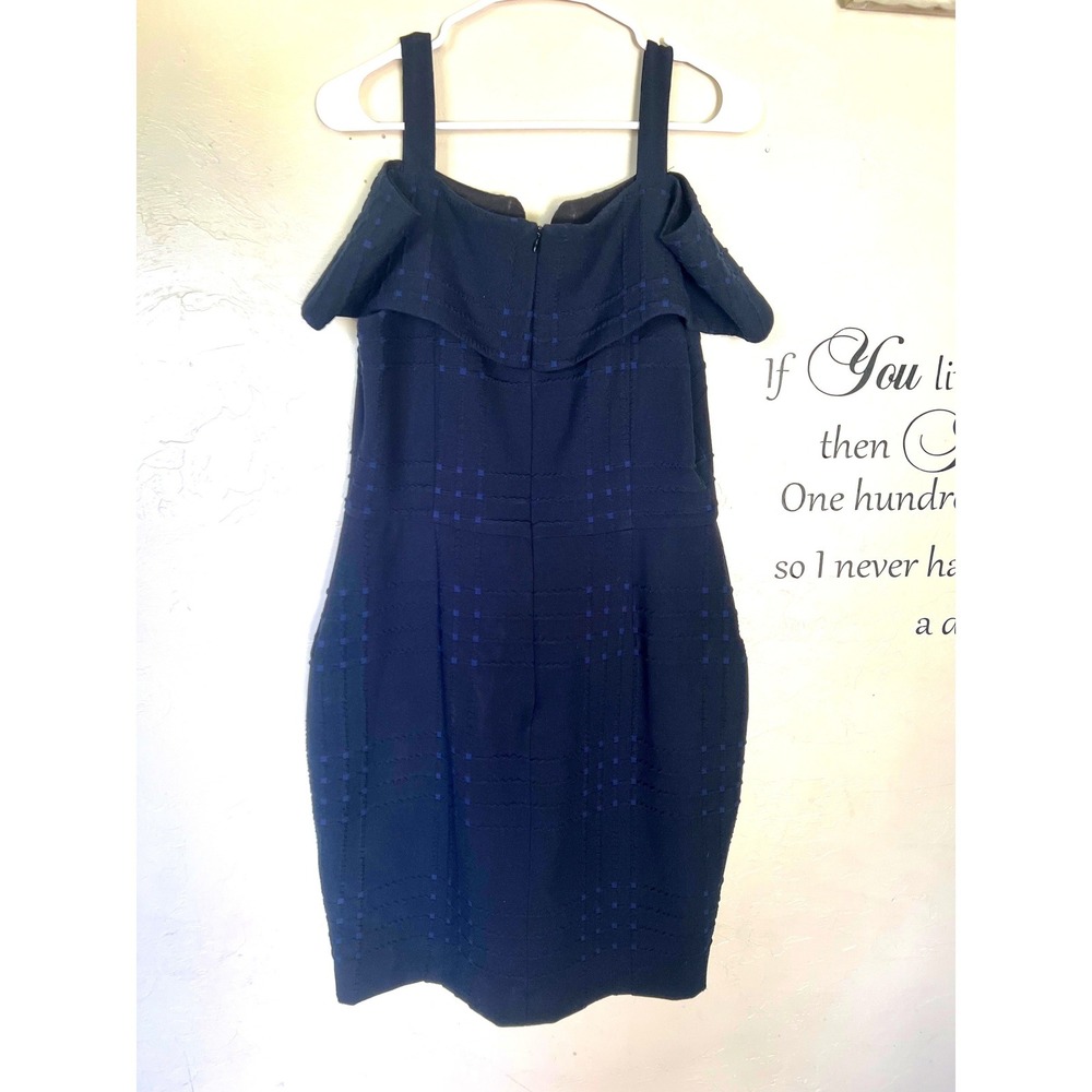 Badgley Mischka Navy Blue Jacquard Knit Cold Shoulder Cocktail Dress Luxury 12 - Picture 3 of 10